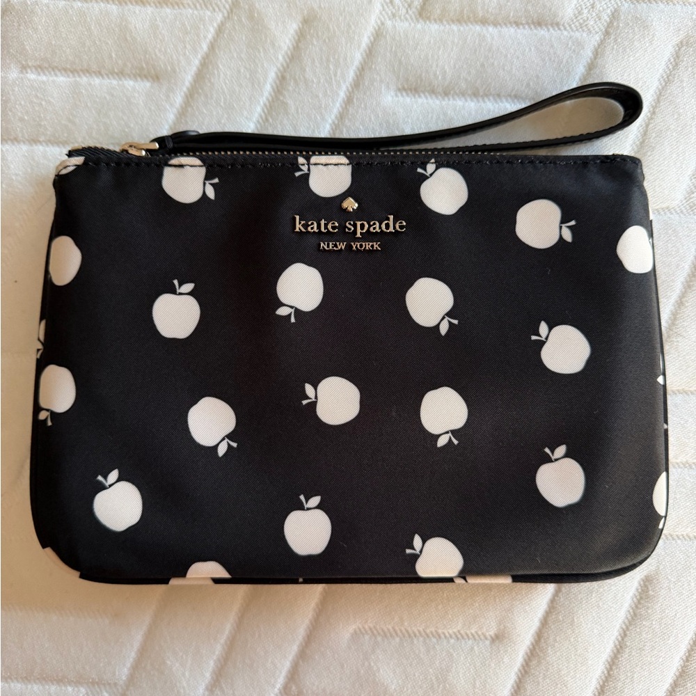 Kate Spade Black and White Apple Pattern Wristlet